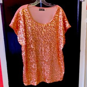 XL rose gold, peachy sequined blouse